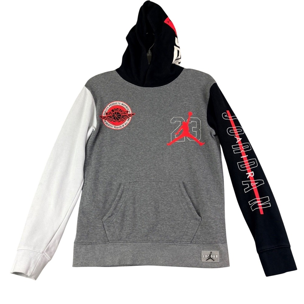 Jordan Kids XL Gray Black Nike Air Colorblock Jumpman Flight Pullover Hoodie